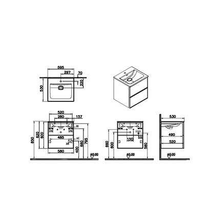 Vitra Metropole Edge Lavabo Dolabı 60 Cm, İki Çekmeceli Etajerli Lavabolu, Ceviz