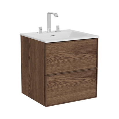 Vitra Metropole Edge Lavabo Dolabı 60 Cm, İki Çekmeceli Etajerli Lavabolu, Üç Armatür Delikli, Ceviz