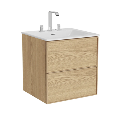 Vitra Metropole Edge Lavabo Dolabı 60 Cm, İki Çekmeceli Etajerli Lavabolu, Üç Armatür Delikli, Açık Meşe