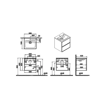 Vitra Metropole Edge Lavabo Dolabı 60 Cm, İki Çekmeceli Etajerli Lavabolu, Açık Meşe