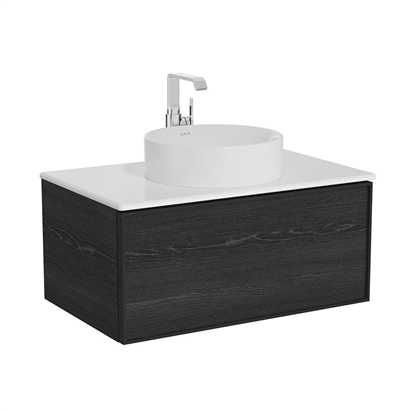 Vitra Metropole Edge Lavabo Dolabı 80 Cm, Bir Çekmeceli Beyaz Çanak Lavabolu Ve Seramik Tezgahlı, Siyah Meşe