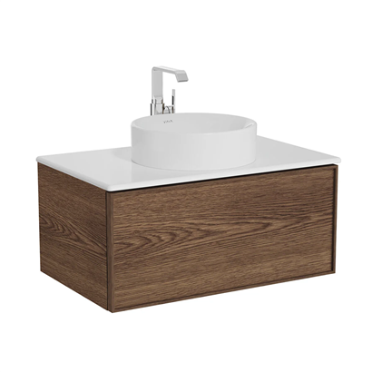 Vitra Metropole Edge Lavabo Dolabı 80 Cm, Bir Çekmeceli Beyaz Çanak Lavabolu Ve Seramik Tezgahlı, Ceviz