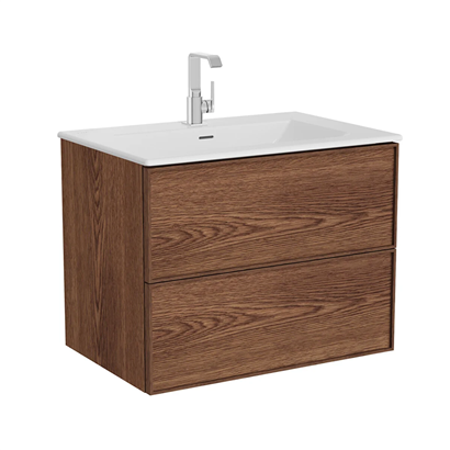 Vitra Metropole Edge Lavabo Dolabı 80 Cm, İki Çekmeceli Etajerli Lavabolu, Ceviz