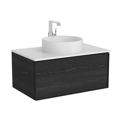 Vitra Metropole Edge Lavabo Dolabı 80 Cm, Bir Çekmeceli Mat Beyaz Çanak Lavabolu Ve Seramik Tezgahlı, Siyah Meşe