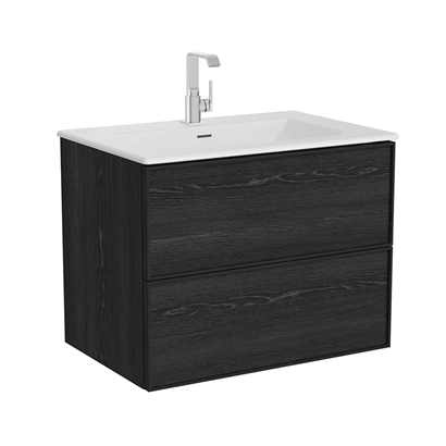 Vitra Metropole Edge Lavabo Dolabı 80 Cm, İki Çekmeceli Etajerli Lavabolu, Siyah Meşe