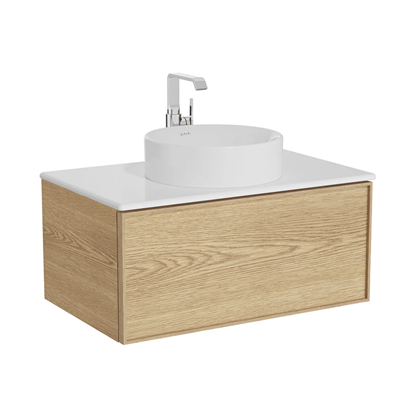 Vitra Metropole Edge Lavabo Dolabı 80 Cm, Bir Çekmeceli Beyaz Çanak Lavabolu Ve Seramik Tezgahlı, Açık Meşe