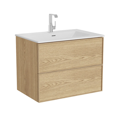 Vitra Metropole Edge Lavabo Dolabı 80 Cm, İki Çekmeceli Etajerli Lavabolu, Açık Meşe