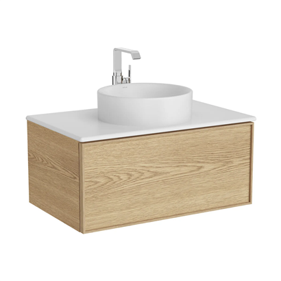 Vitra Metropole Edge Lavabo Dolabı 80 Cm, Bir Çekmeceli Mat Beyaz Çanak Lavabolu Ve Seramik Tezgahlı, Açık Meşe