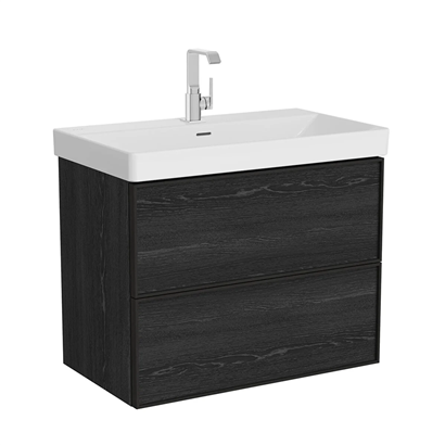 Vitra Metropole Edge Lavabo Dolabı 80 Cm, İki Çekmeceli Standart Lavabolu, Siyah Meşe