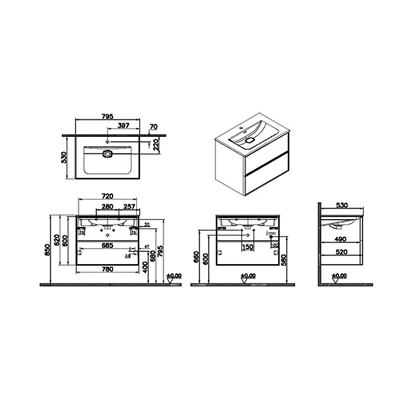 Vitra Metropole Edge Lavabo Dolabı 80 Cm, İki Çekmeceli Etajerli Lavabolu, Ceviz