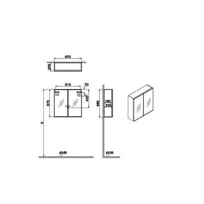 Vitra Metropole Edge Üst Dolabı 67 Cm, Cam Kapaklı Ceviz