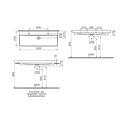 Vitra Metropole Mat Beyaz Lavabo 120 Cm