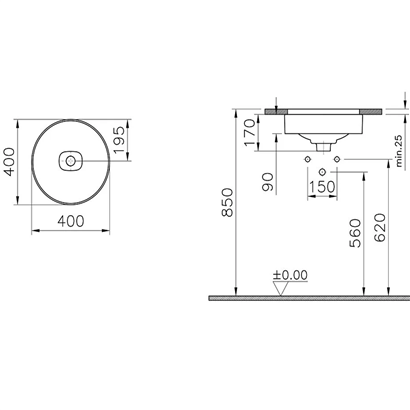 Vitra Metropole Mat Beyaz Tezgah Altı Lavabo 40 Cm