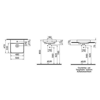 Vitra Metropole Mat Siyah Çanak Lavabo 50 Cm