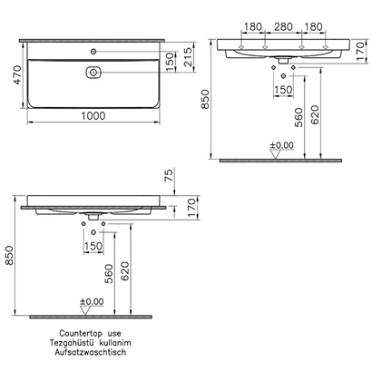 Vitra Metropole Mat Siyah Lavabo 100 Cm