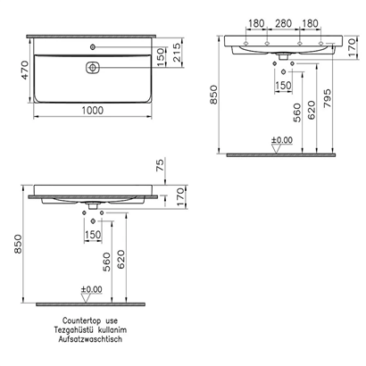 Vitra Metropole Mat Siyah Lavabo 100 Cm