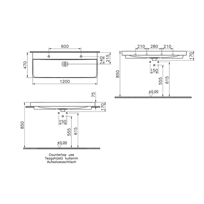 Vitra Metropole Mat Siyah Lavabo 120 Cm