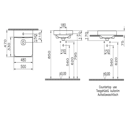 Vitra Metropole Mat Siyah Lavabo 50 Cm