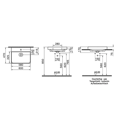 Vitra Metropole Mat Siyah Lavabo 60 Cm