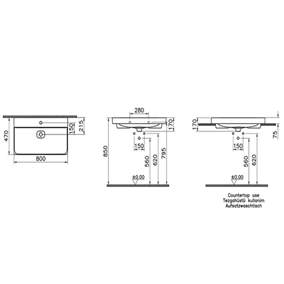 Vitra Metropole Mat Siyah Lavabo 80 Cm