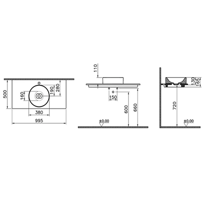 VitrA Metropole Mat Siyah Seramik Tezgah ,100 cm