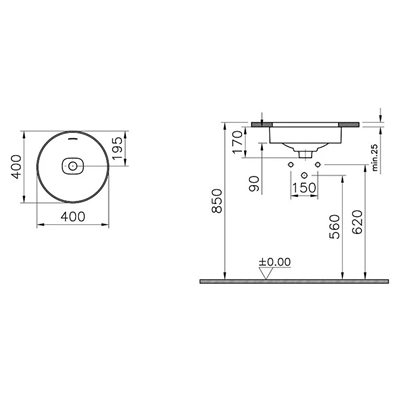 Vitra Metropole Mat Siyah Tezgah Altı Lavabo 40 Cm