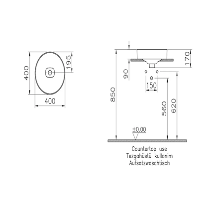 Vitra Metropole Mat Siyah Tezgah Altı Lavabo 40 Cm