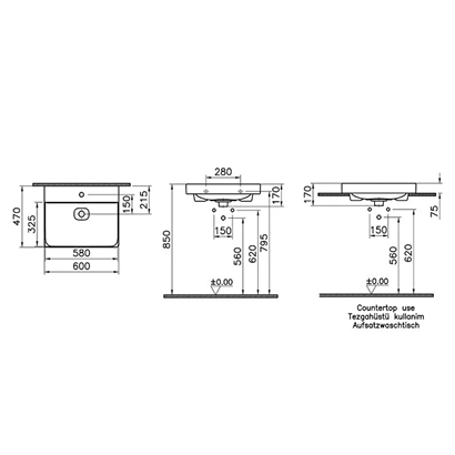 Vitra Metropole Mat Taş Gri Çanak Lavabo 60 Cm