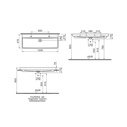 Vitra Metropole Mat Taş Gri Lavabo 120 Cm
