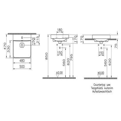 Vitra Metropole Mat Taş Gri Lavabo 50 Cm