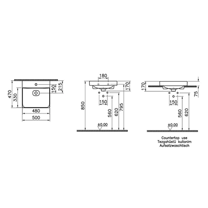 Vitra Metropole Mat Taş Gri Lavabo 50 Cm