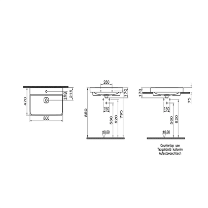 Vitra Metropole Mat Taş Gri Lavabo 80 Cm