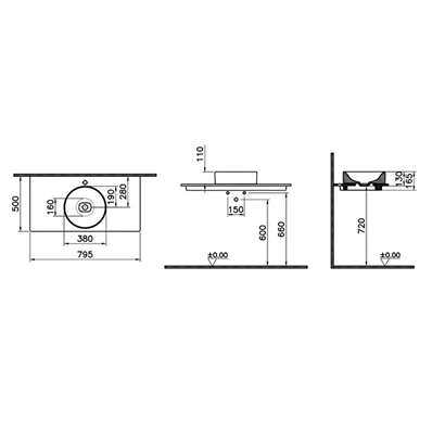 VitrA Metropole Mat Taş Gri Seramik Tezgah ,80 cm