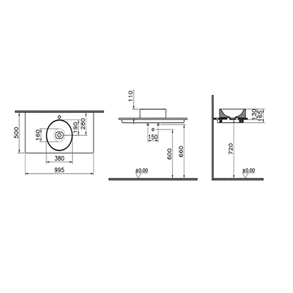 VitrA Metropole Parlak Beyaz Seramik Tezgah ,100 cm