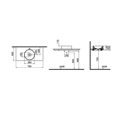 VitrA Metropole Parlak Beyaz Seramik Tezgah ,80 cm