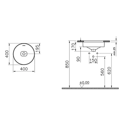 Vitra Metropole Taupe Tezgah Altı Lavabo 40 Cm