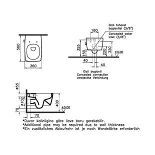 Vitra Metropole Deterjan Hazneli Rim-Ex Asma Klozet, 56 Cm