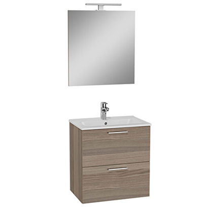 Vitra Mia Banyo Dolabı Seti 60 Cm, İki Çekmeceli Lavabo Dolabı, Aydınlatmalı Düz Ayna, Cordoba