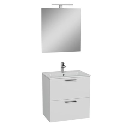 Vitra Mia Banyo Dolabı Seti 60 Cm, İki Çekmeceli Lavabo Dolabı, Aydınlatmalı Düz Ayna, Parlak Beyaz