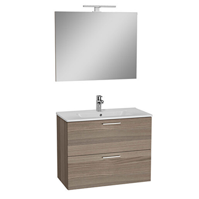 Vitra Mia Banyo Dolabı Seti 80 Cm, İki Çekmeceli Lavabo Dolabı, Aydınlatmalı Düz Ayna, Cordoba