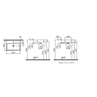 Vitra Nuo Dikdörtgen Beyaz Lavabo, 60 Cm