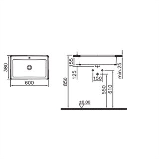Vitra Nuo Dikdörtgen Tezgah Altı Lavabo Beyaz, 60 Cm