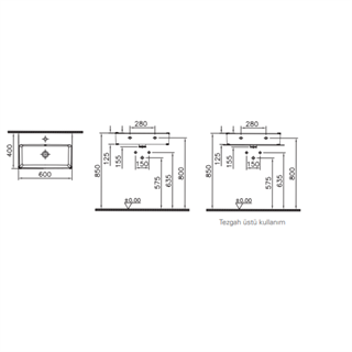 Vitra Nuo Dikdörtgen Tezgah Altı Lavabo 50 Cm