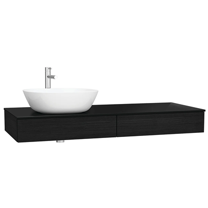 Vitra Origin Tezgah 120 Cm, İki Çekmeceli Sol Sifon Delikli, Hareli Siyah Meşe