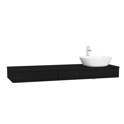 Vitra Origin Tezgah 150 Cm, Üç Çekmeceli Sağ Sifon Delikli, Hareli Siyah Meşe
