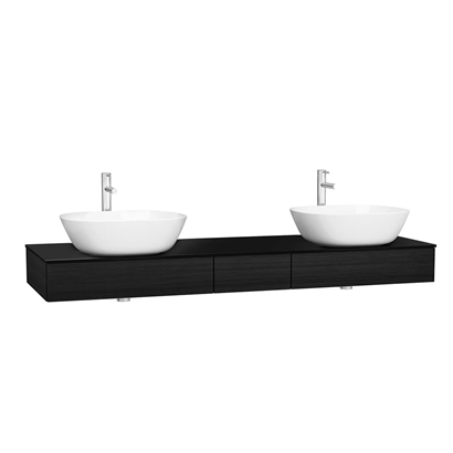 Vitra Origin Tezgah 150 Cm, Üç Çekmeceli Çift Sifon Delikli, Hareli Siyah Meşe