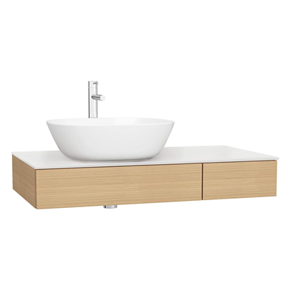 Vitra Origin Tezgah 90 Cm, İki Çekmeceli Sol Sifon Delikli, Açık Meşe