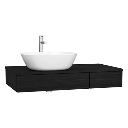 Vitra Origin Tezgah 90 Cm, İki Çekmeceli Sol Sifon Delikli, Hareli Siyah Meşe