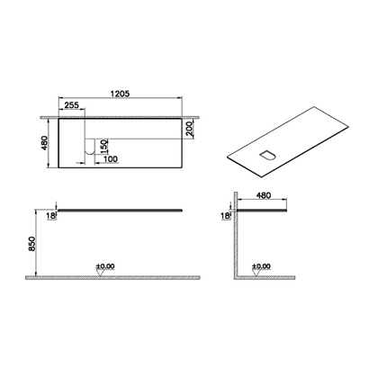 Vitra Origin Üst Tezgah 120 Cm, Ahşap Armatür Deliksiz, Sol Sifon Delikli, Açık Meşe