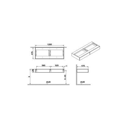 Vitra Origin Yan Dolabı 120 Cm, İki Çekmeceli Açık Meşe